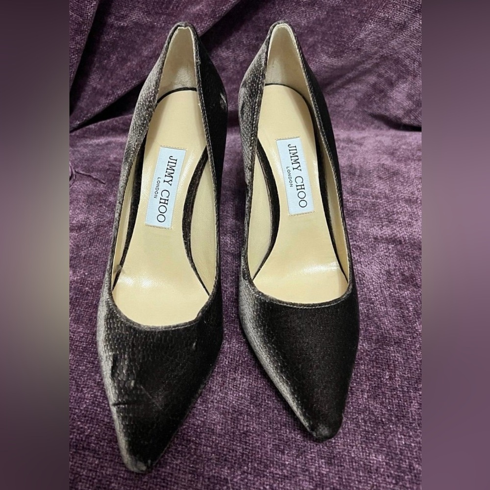 Jimmy Choo Romy 85 Velvet Brown Pumps